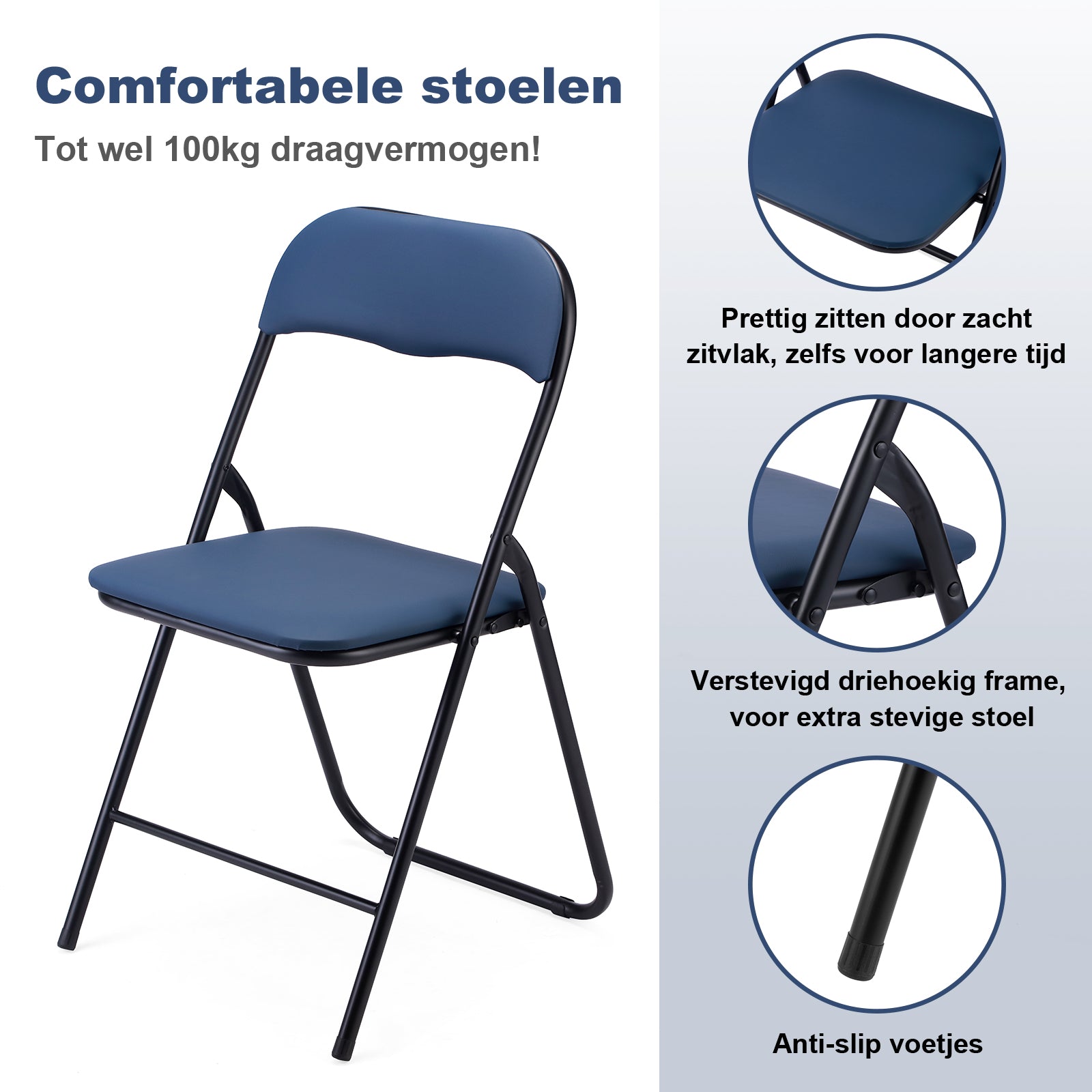 4-delige klapstoelenset - blauw - 100kg draagkracht - 43 x 38 x 87 cm