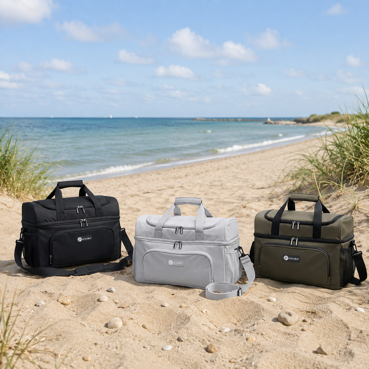 Packaway Koeltas 20L - Lunchtas - Inclusief 4 Koelelementen - Dubbel Compartiment - 4-Laags Geïsoleerd - Waterafstotend - Modern Grey