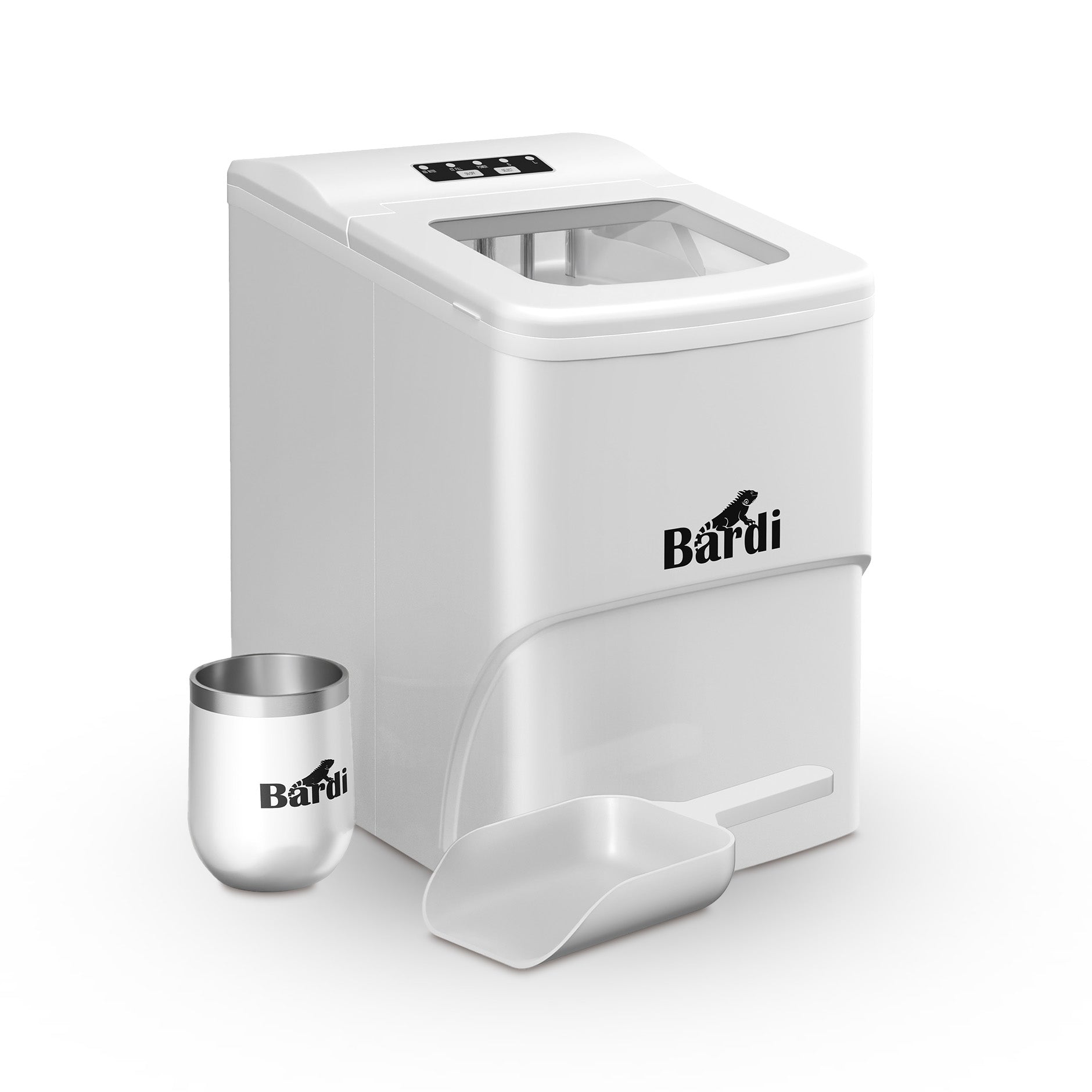Deluxe ijsblokjesmachine 2L wit - 12 kg ijsblokjes in 24 uur - Incl. luxe thermosbeker en ijsschep
