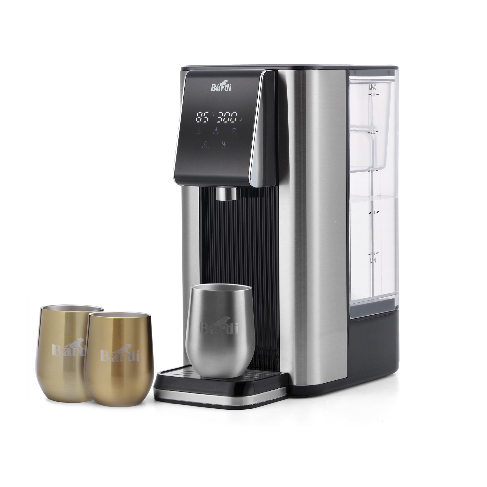 Bardi Heetwaterdispenser 2,6L set - incl. 3 thermoscups + onderzetter - instant-heating - 6 temperatuurstanden
