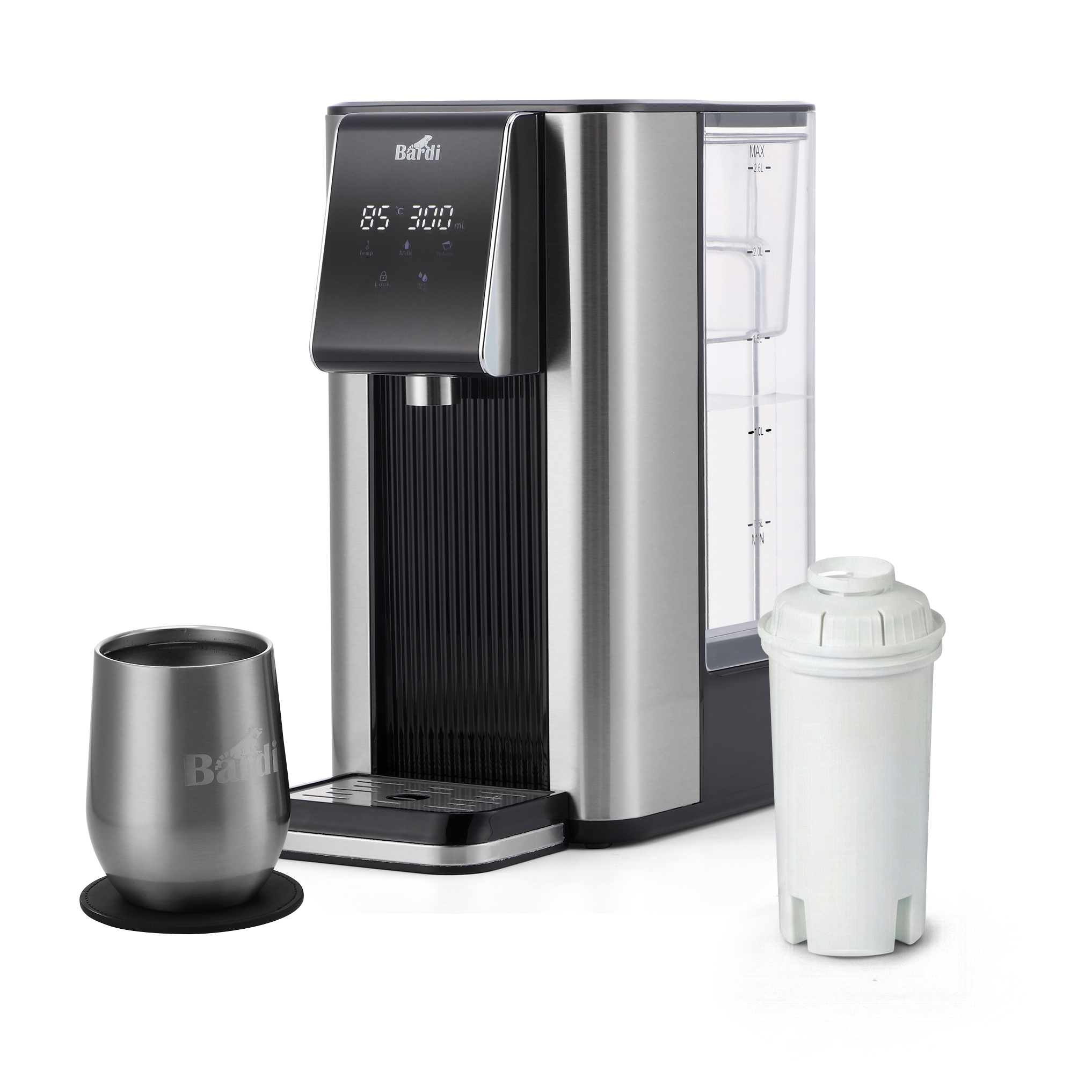 Bardi Heetwaterdispenser 2,6L RVS met STRIX filter -  incl. thermoscup + onderzetter