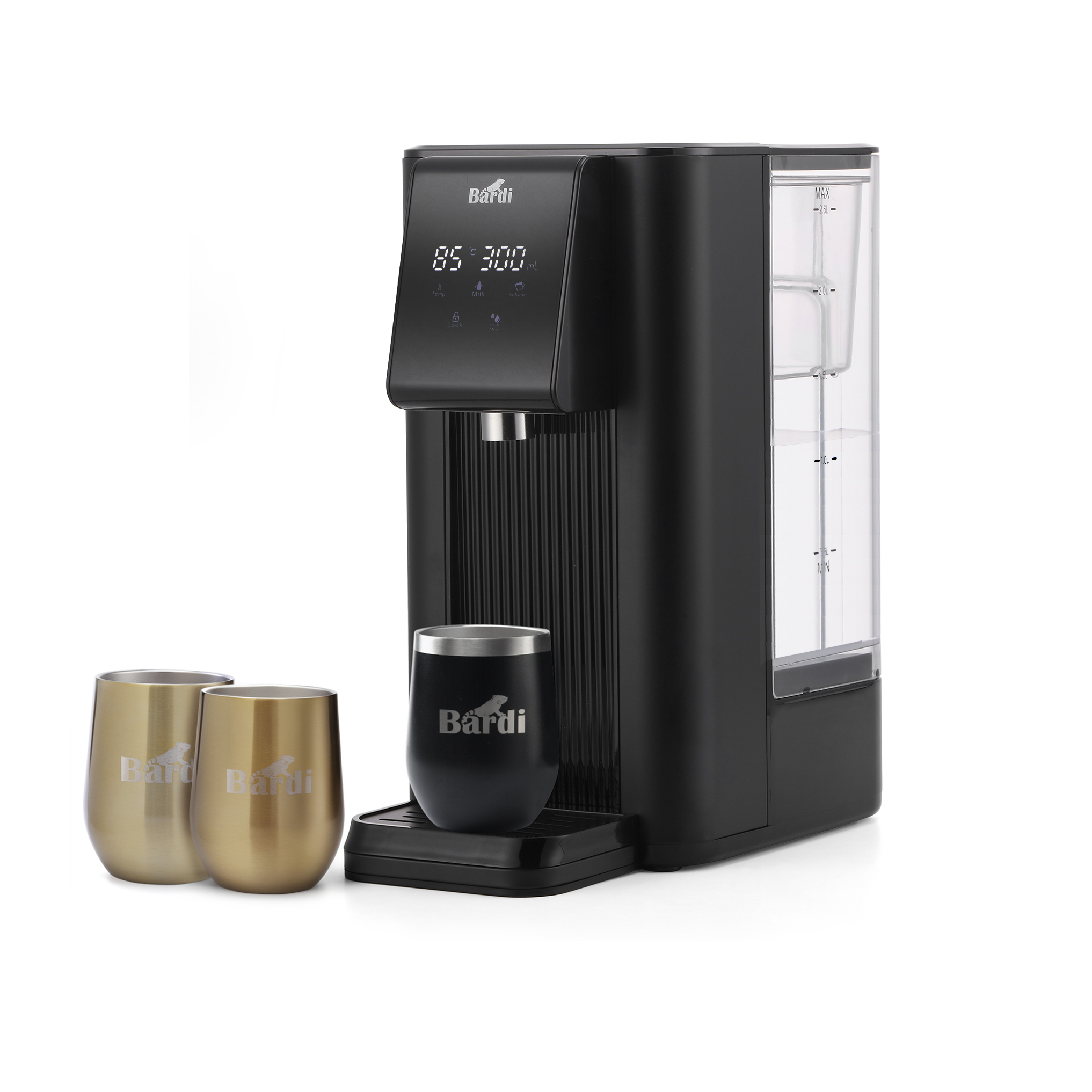 Bardi Heetwaterdispenser 2,6L set - incl. 3 thermoscups + onderzetter - instant-heating - 6 temperatuurstanden