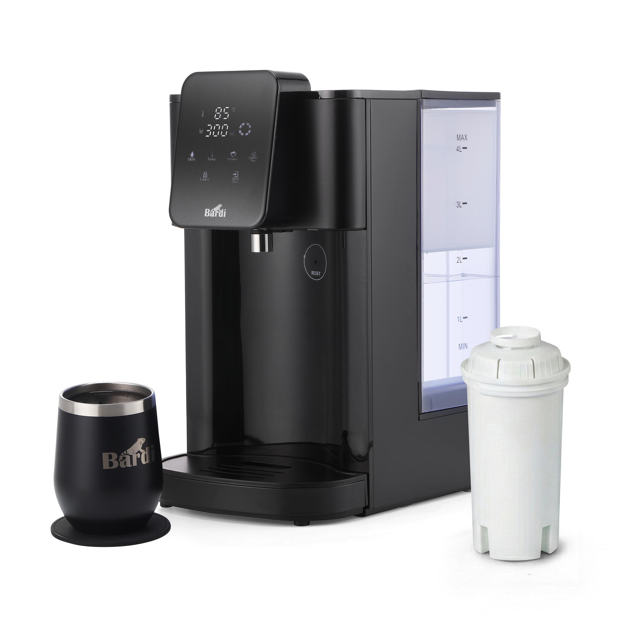Bardi Heetwaterdispenser 4L zwart met STRIX filter - incl. thermoscup + onderzetter