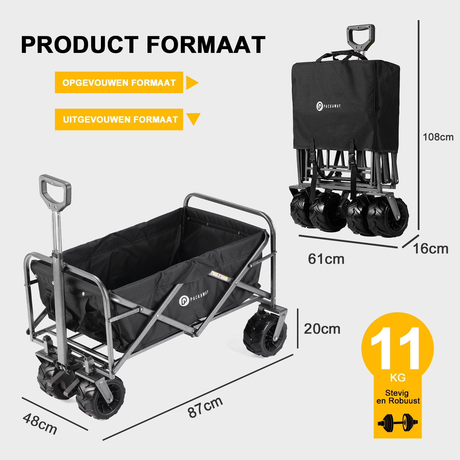 Packaway Bolderkar XL 80kg zwart - opvouwbaar - heavy duty - wasbaar