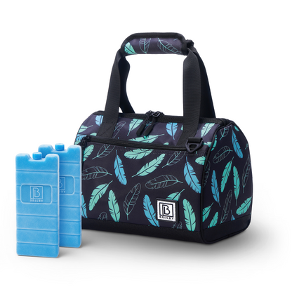 Koeltas 10L black feathers -  Lunchtas - 4-laags geïsoleerd - 2 gratis koelelementen - incl. schouderband