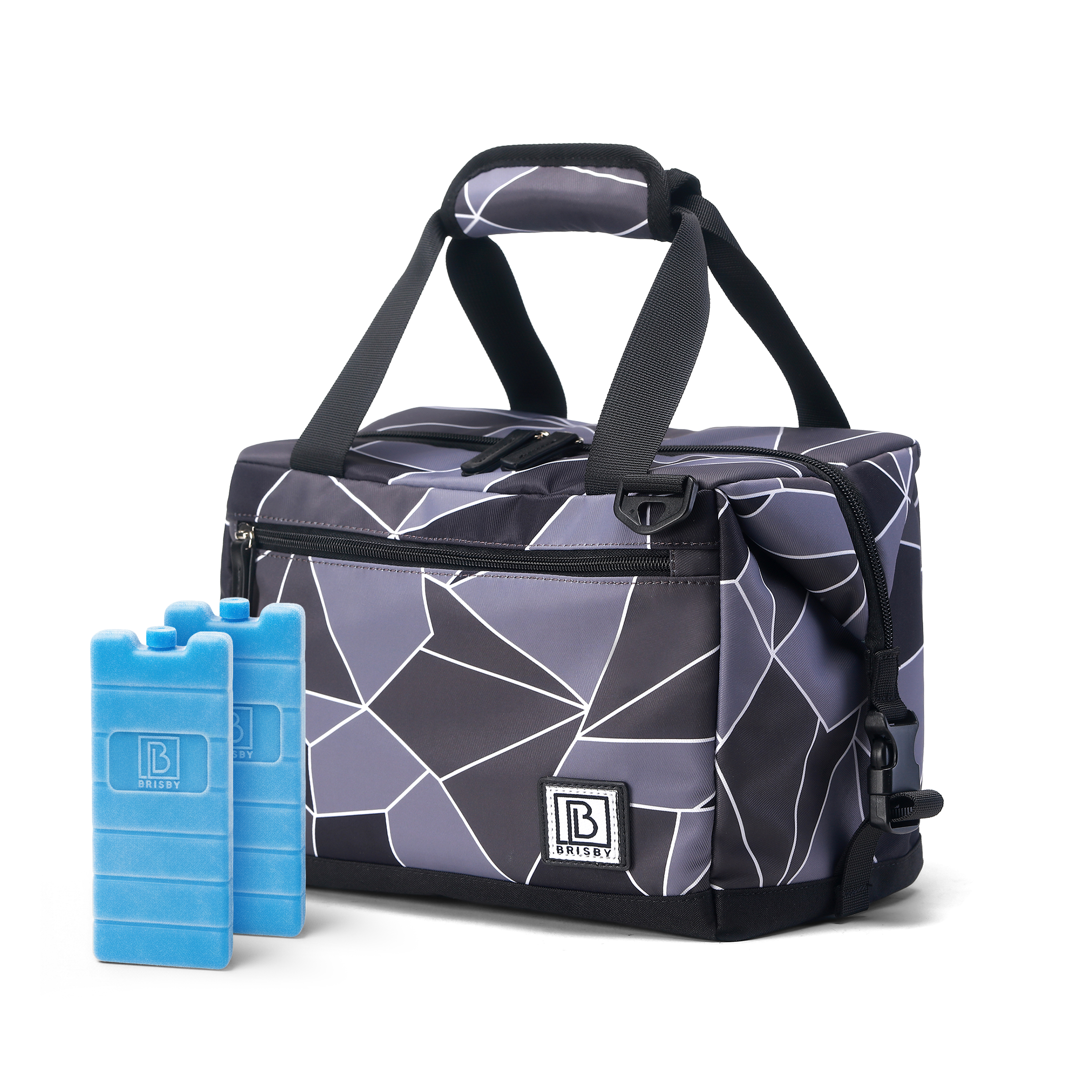 Koeltas 12L abstract grijs en zwart - Lunchtas - 4-laags geïsoleerd - extra ruimte uitvouwbaar - 2 gratis koelelementen - incl. schouderriem