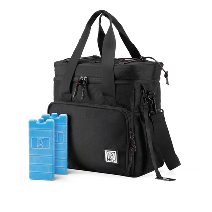 Cooler bag 15L black with orange interior - Lunch bag - 4-layer insulated - 2 free cooling elements - incl. shoulder strap