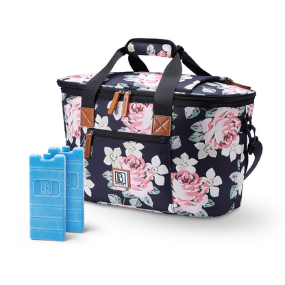 Cooler bag 21L flowers - Shopping bag - 4-layer insulated - 2 free cooling elements - incl. shoulder strap