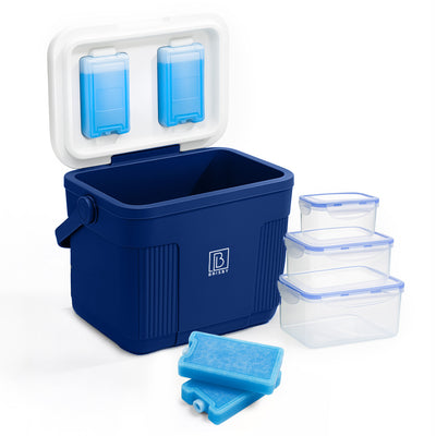 Brisby Koelbox 22L blauw -  incl. 3-delige vershoudbakjes set en 4 koelelementen - tot 40 uur isolatie - temperatuur veilige sluiting