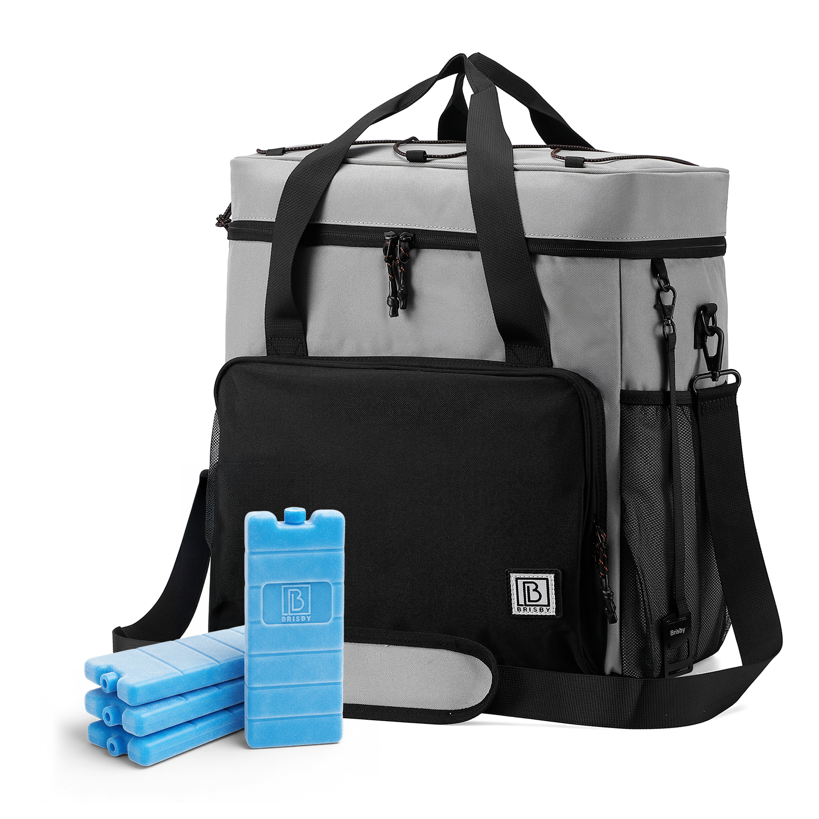 Cooler bag 40L black/grey with orange interior - Lunch bag - 4-layer insulated - 6 free cooling elements - incl. shoulder strap