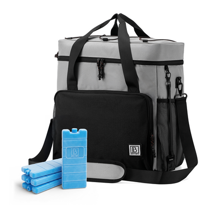 Cooler bag 40L black/grey with grey interior - Lunch bag - 4-layer insulated - 6 free cooling elements - incl. shoulder strap
