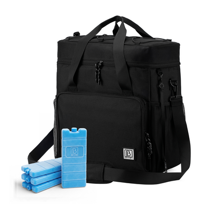 Cooler bag 40L black with gray interior - Lunch bag - 4-layer insulated - 6 free cooling elements - incl. shoulder strap