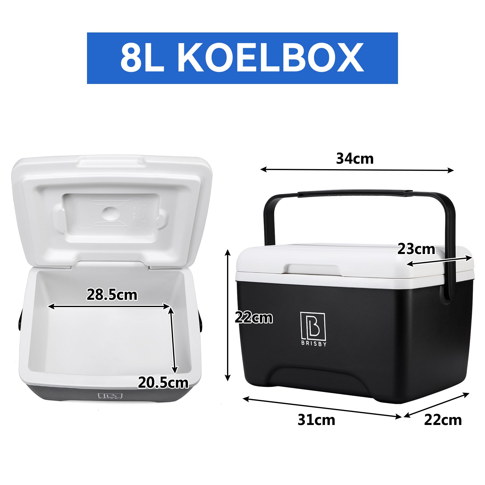 Brisby Koelbox 8L zwart - tot 40 uur isolatie - incl. 2 koelelementen - temperatuur veilige sluiting