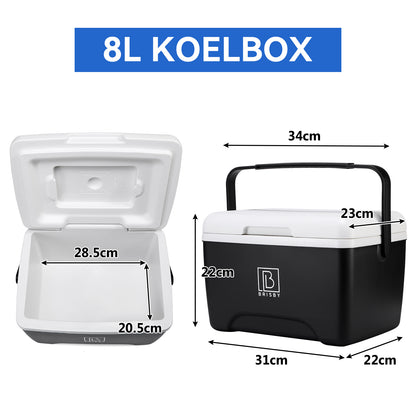 Brisby Koelbox 8L zwart - tot 40 uur isolatie - incl. 2 koelelementen - temperatuur veilige sluiting