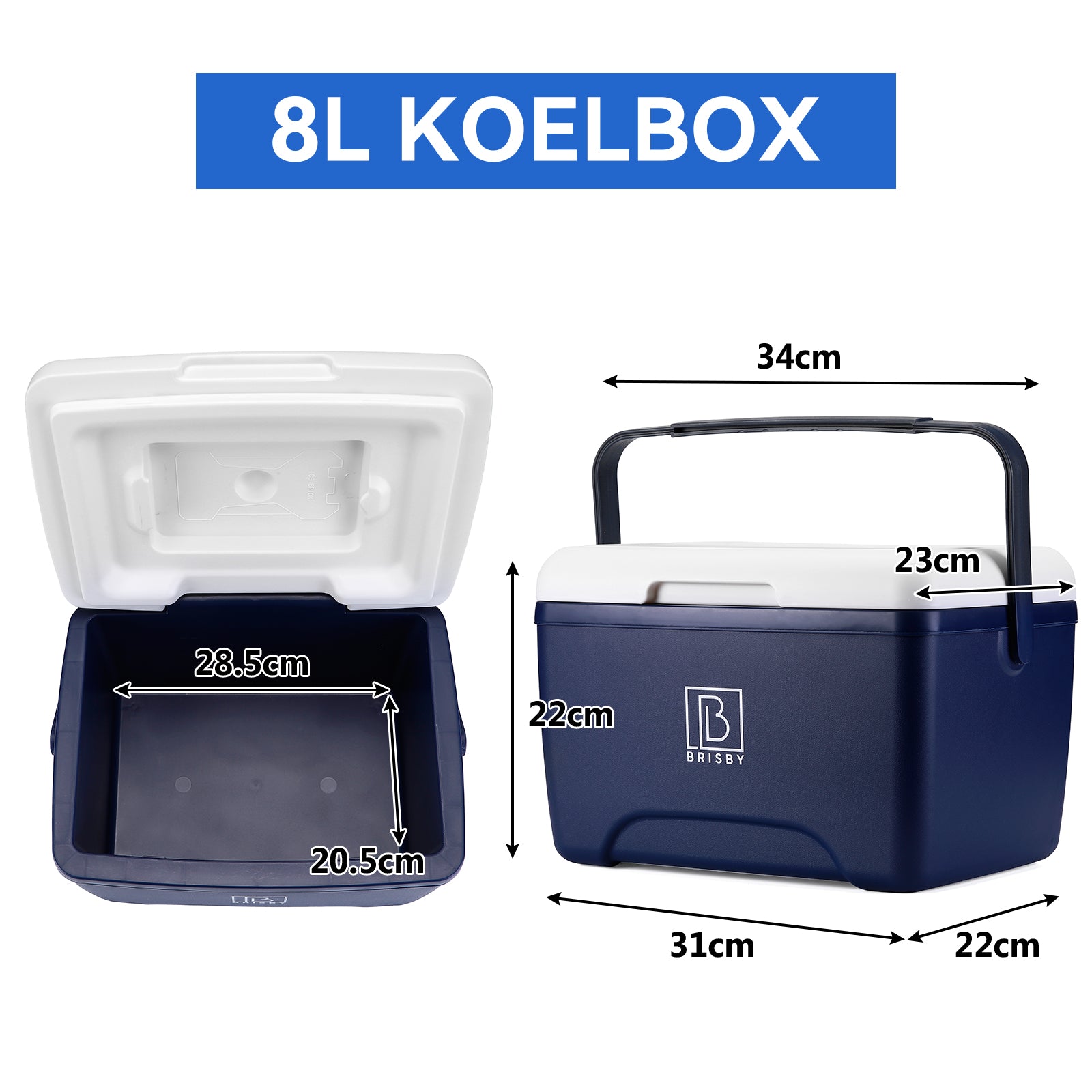 Brisby Koelbox 8L blauw - tot 40 uur isolatie - incl. 2 koelelementen - temperatuur veilige sluiting
