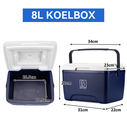 Brisby Koelbox 8L blauw - tot 40 uur isolatie - incl. 2 koelelementen - temperatuur veilige sluiting