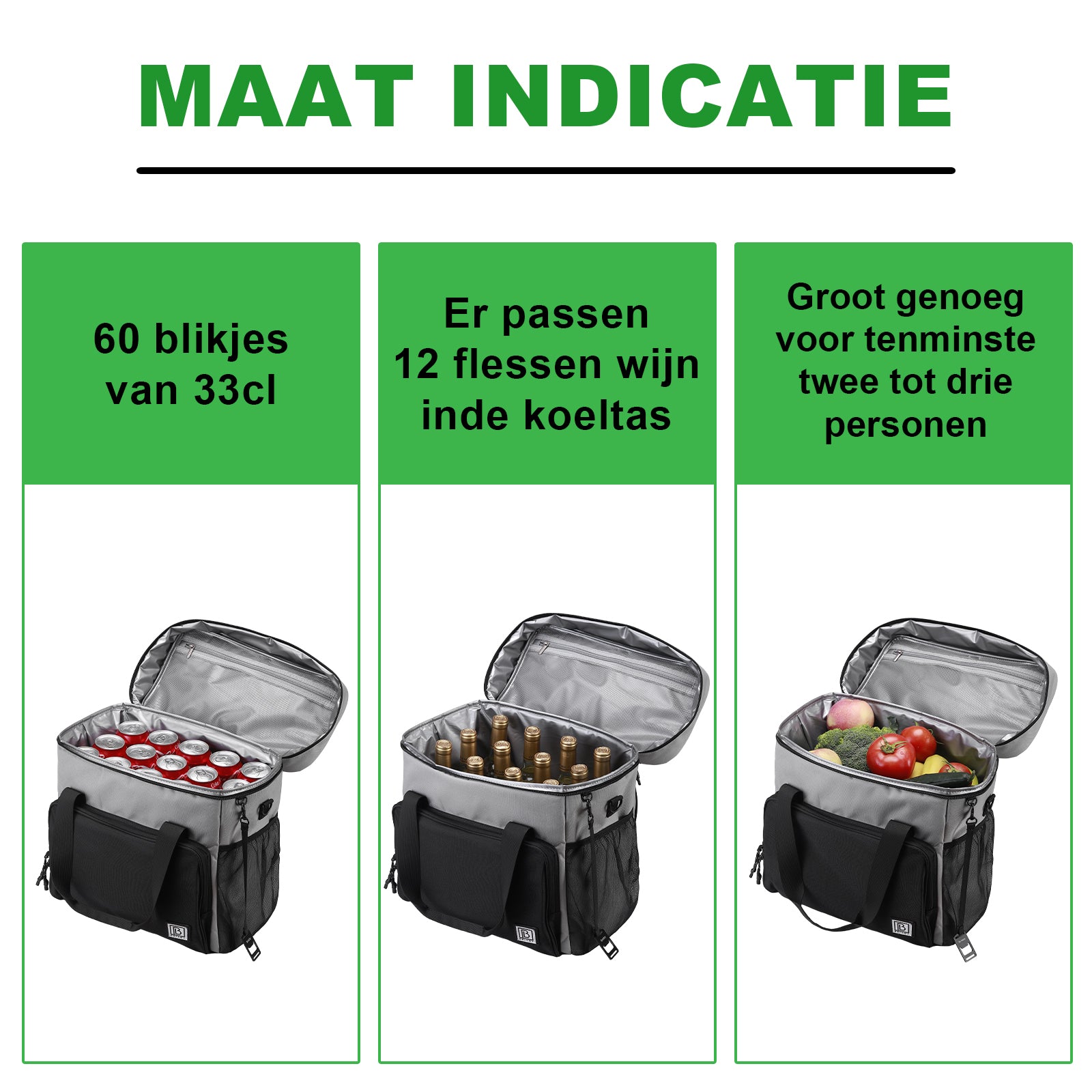 Koeltas 30L zwart-grijs-grijs - Lunchtas - 4 laags geïsoleerd - incl. 4 koelelementen