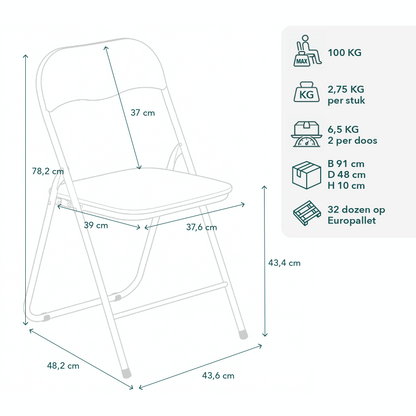 Bardi 2-delige Klapstoelen set PVC grijs - 100 kg draagvermogen
