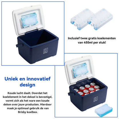 Brisby Koelbox 8L blauw - tot 40 uur isolatie - incl. 2 koelelementen - temperatuur veilige sluiting