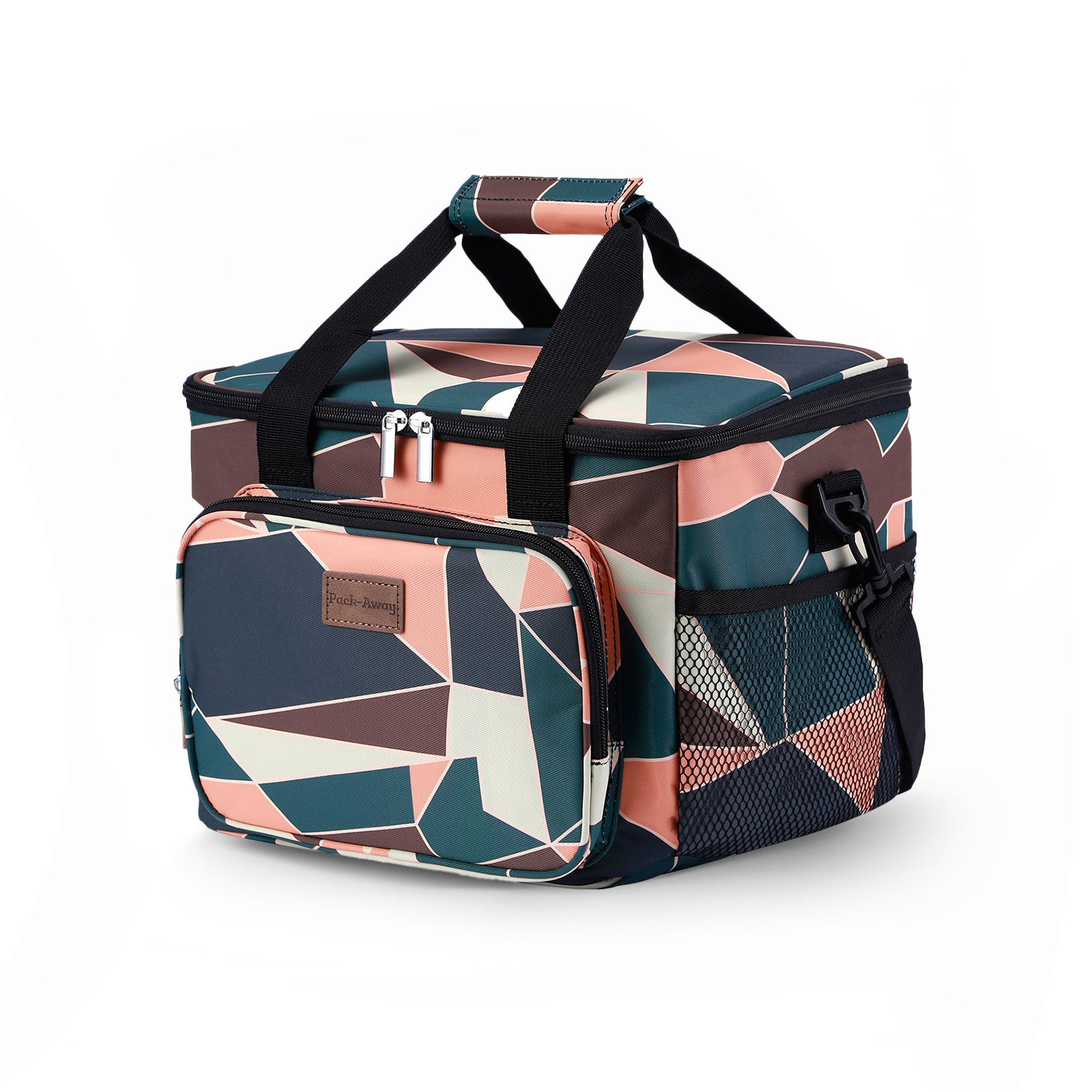 Koeltas 15L abstract kleur - lunchtas - 4-laags geïsoleerd - opvouwbaar - incl. 2 gratis koelelementen en draagband