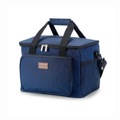 Koeltas 15L donkerblauw - lunchtas - 4-laags geïsoleerd - opvouwbaar - incl. 2 gratis koelelementen en draagband