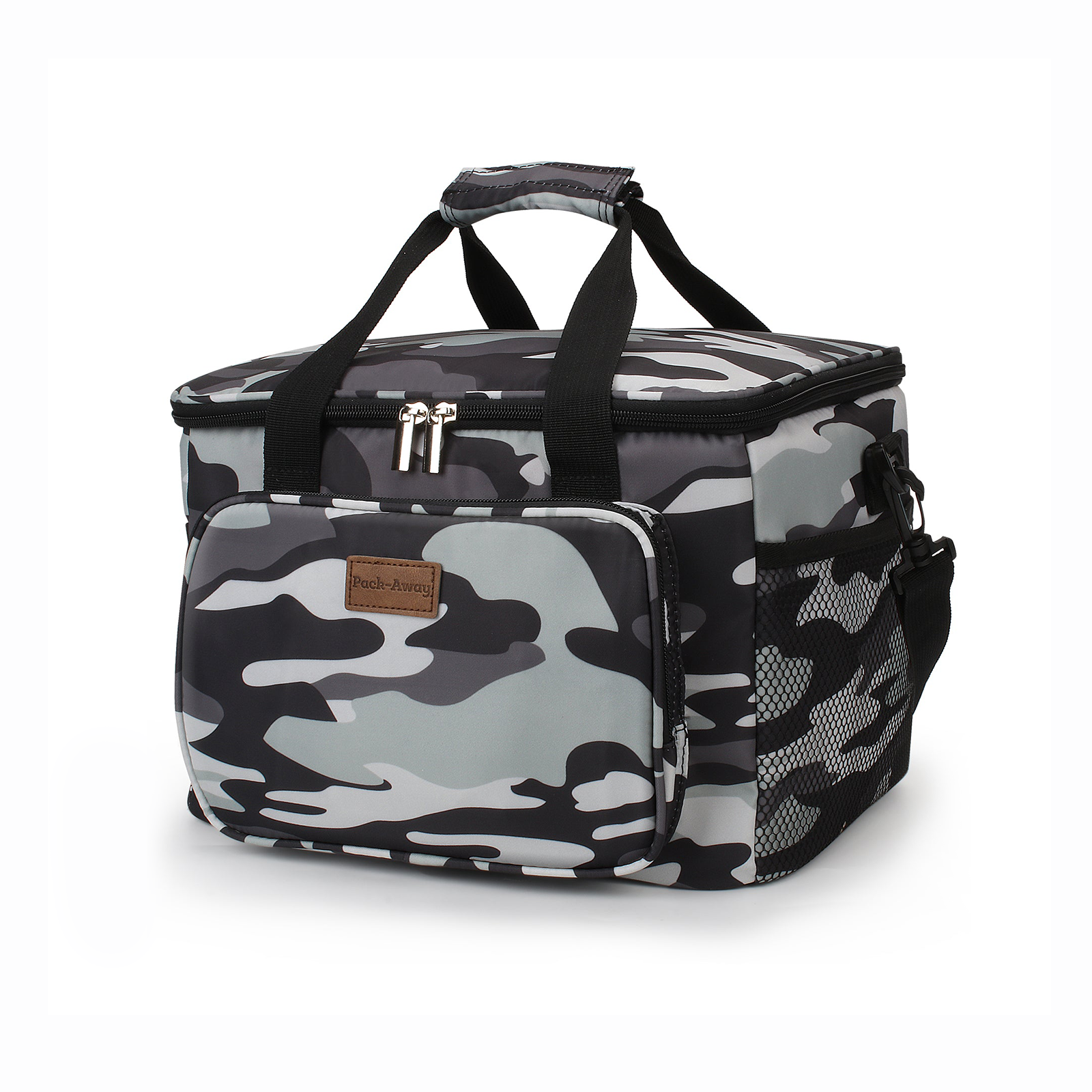 Koeltas 15L koeltas abstract camouflage grijs - lunchtas - 4-laags geïsoleerd - opvouwbaar - incl. 2 gratis koelelementen en draagband