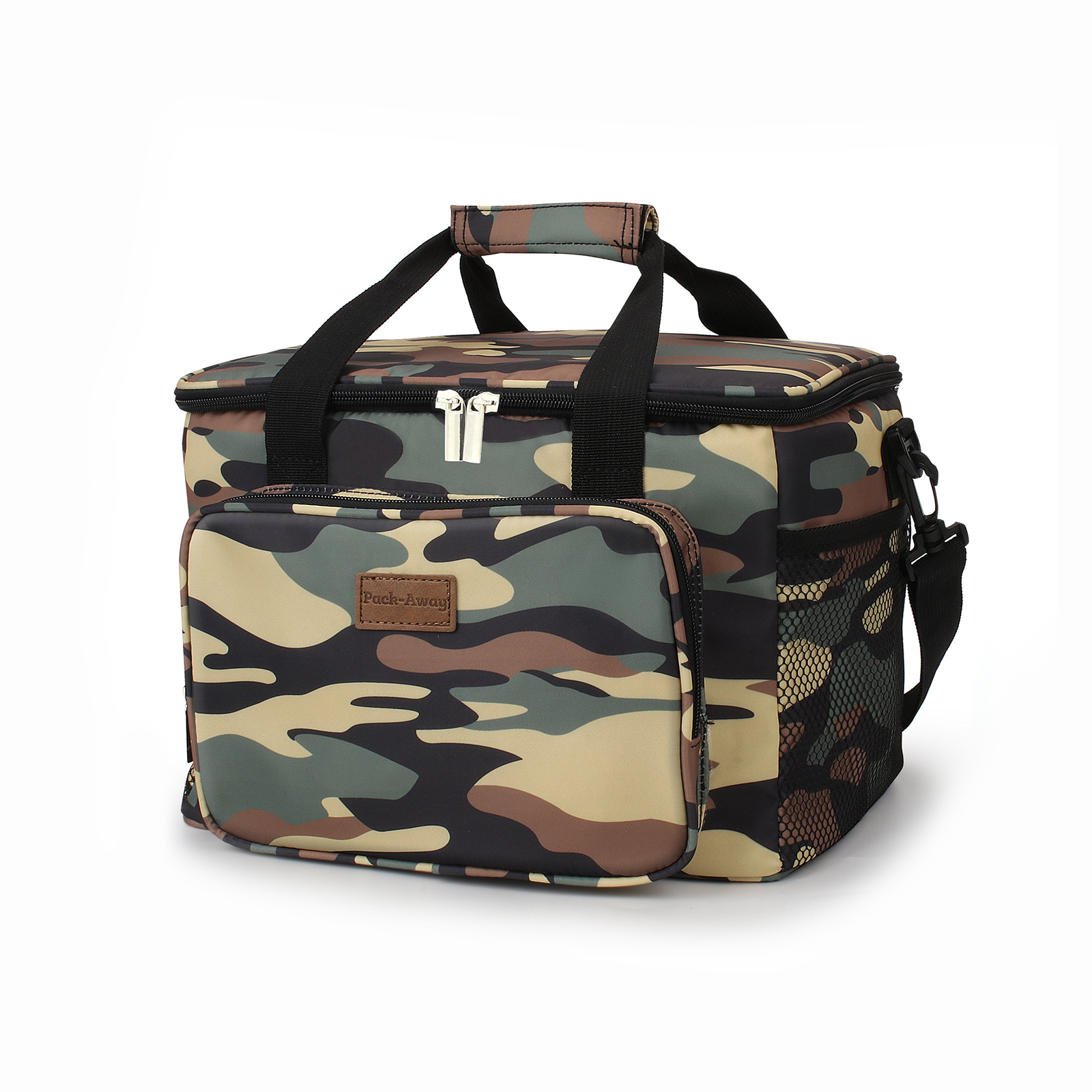 Koeltas 15L camouflage groen - lunchtas - 4-laags geïsoleerd - opvouwbaar - incl. 2 gratis koelelementen en draagband