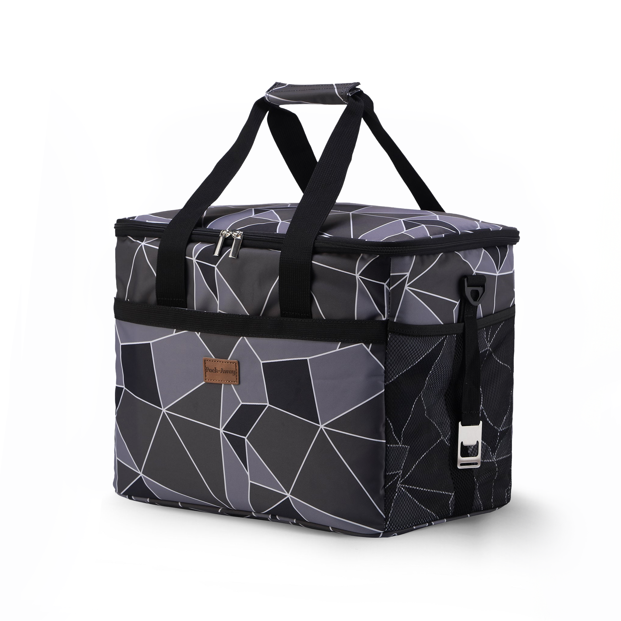 Koeltas 30L abstract grijs en zwart - lunchtas - opvouwbaar - 4-laags geïsoleerd - incl. 4 gratis koelelementen en draagband