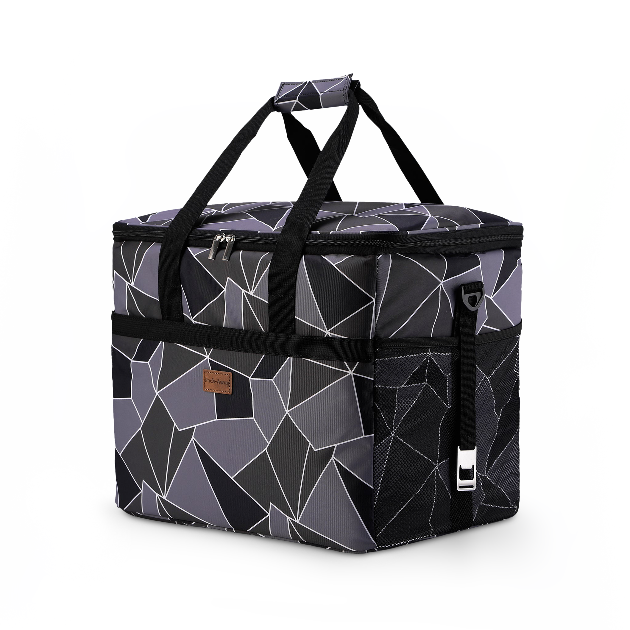 Koeltas 40L abstract grijs en zwart - lunchtas - opvouwbaar - 4-laags geïsoleerd - incl. 6 gratis koelelementen en draagband