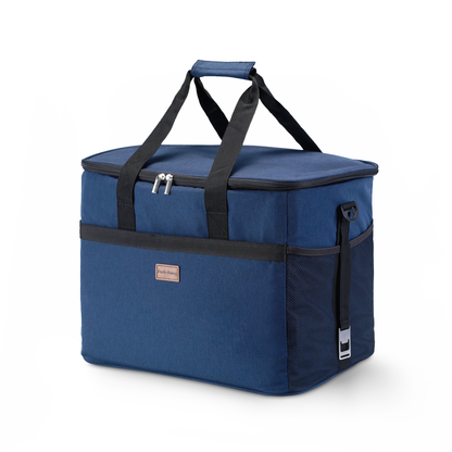 Koeltas 40L donkerblauw - lunchtas - opvouwbaar - 4-laags geïsoleerd - incl. 6 gratis koelelementen en draagband