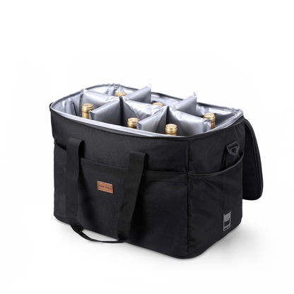 Koeltas 40L met divider zwart - lunchtas - opvouwbaar - 4-laags geïsoleerd - incl. 6 gratis koelelementen en draagband