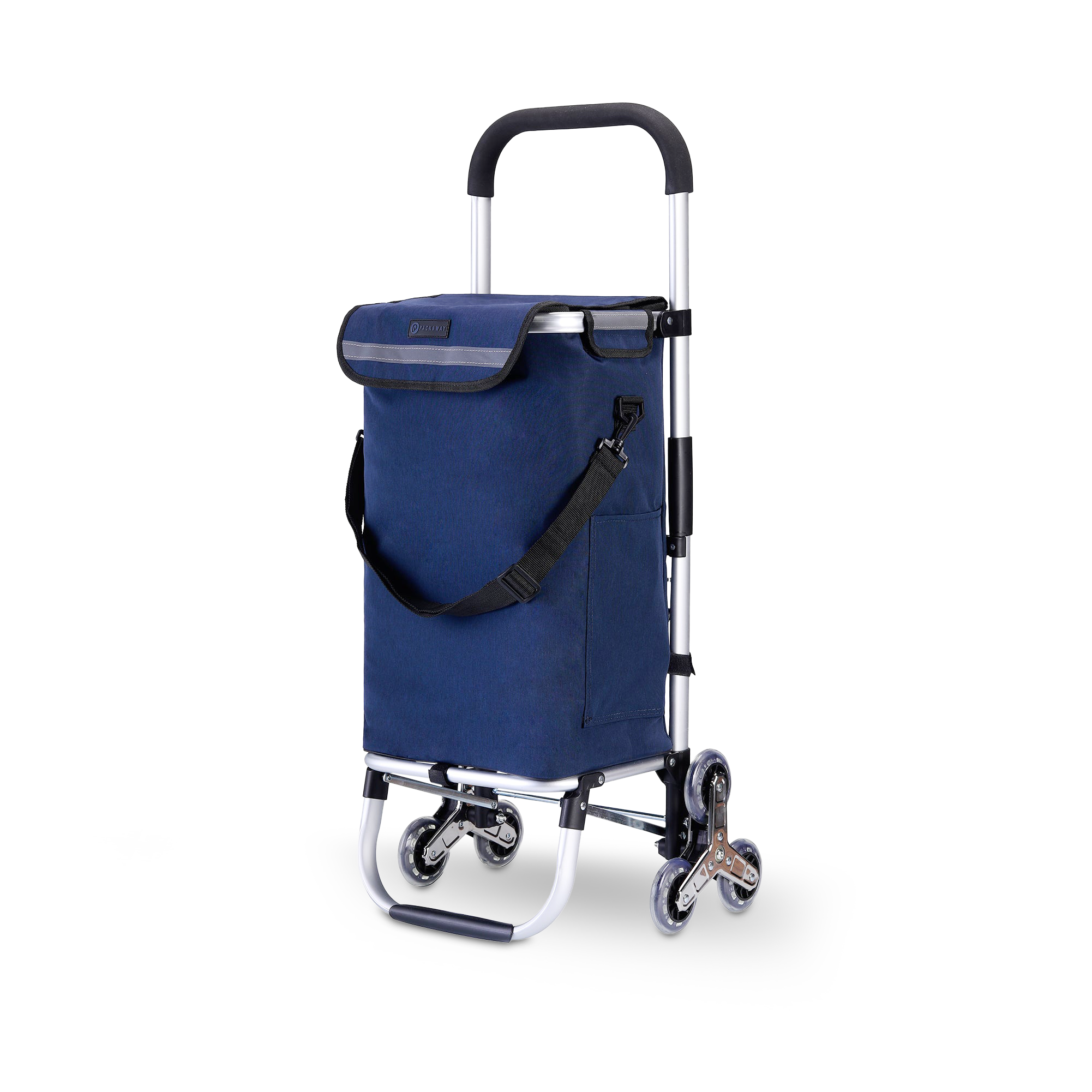 Boodschappentrolley met trapwielen 40L blauw - winkelwagen ophanging - opvouwbaar - telescopisch handvat