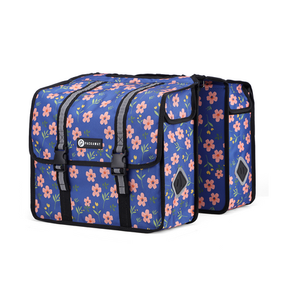 Packaway Dubbele Fietstassen 36L Blue Blossom - waterdicht - reflectie - afneembaar
