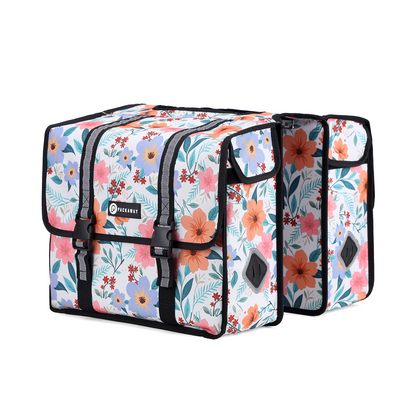 Packaway Dubbele Fietstassen 36L Pastel Blossom - waterdicht - reflectie