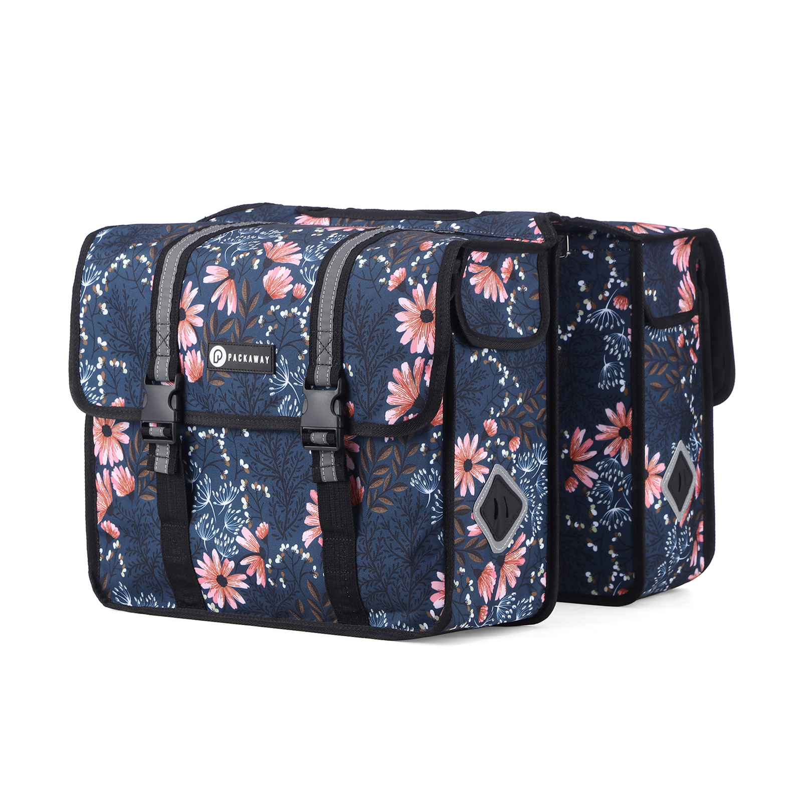 Packaway Dubbele Fietstassen 36L Japanese Flower - waterdicht - reflectie