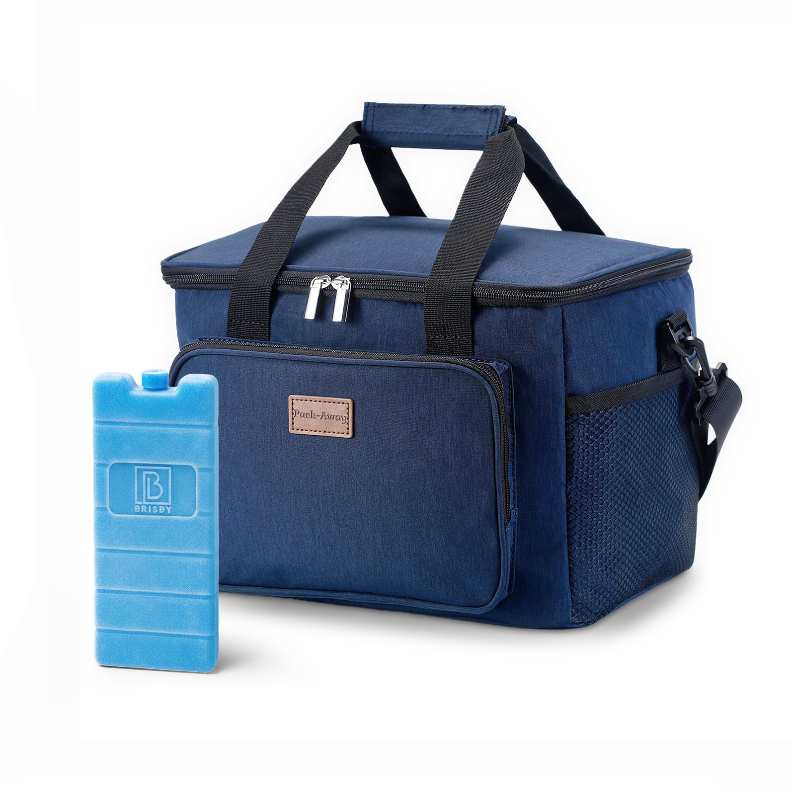 Koeltas 15L koeltas donkerblauw - lunchtas - 4-laags geïsoleerd - opvouwbaar - incl. 2 gratis koelelementen en draagband
