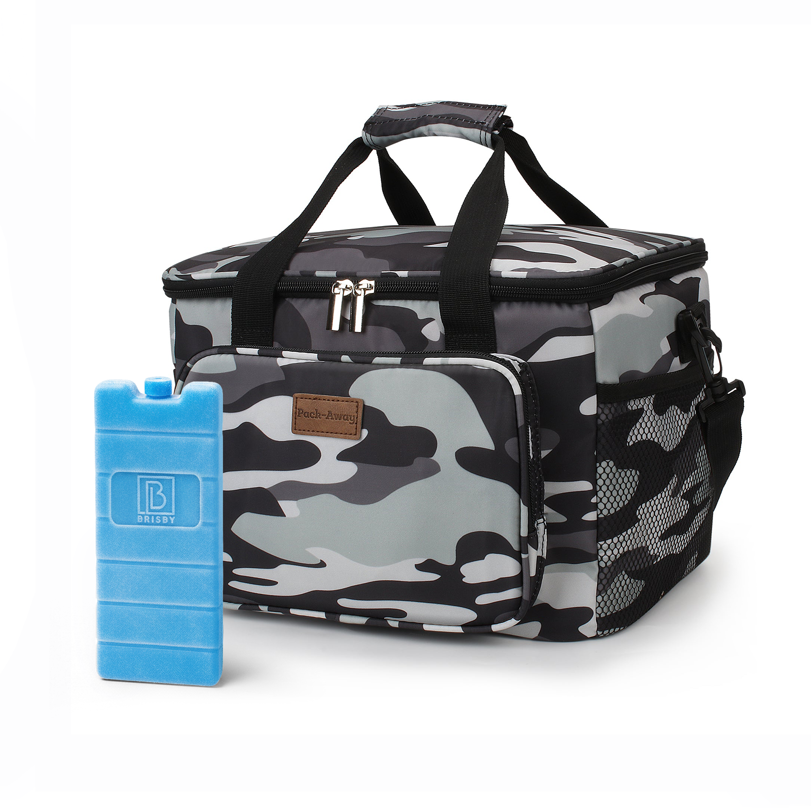 Koeltas 15L koeltas abstract camouflage grijs - lunchtas - 4-laags geïsoleerd - opvouwbaar - incl. 2 gratis koelelementen en draagband