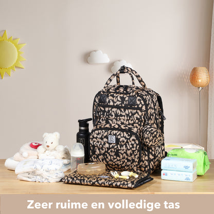 Brisby Premium Luiertas – Uitgebreide en Functionele Verzorgingstas – met buggymontage – Anti Diefstal Vakken - Reistrolley Sleeve - Inclusief verschoonmatje t.w.v.15,99 euro en speenhouder - Levenslange Garantie - Leo