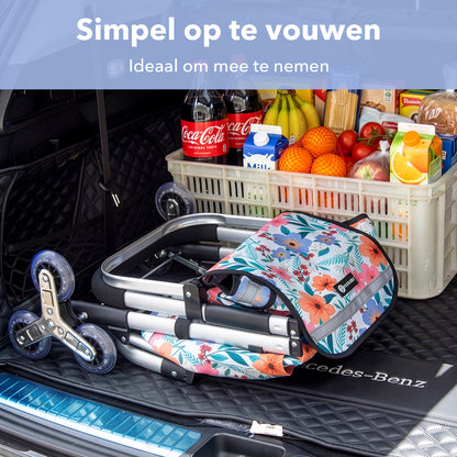 Packaway Boodschappentrolley met Trapwielen 40 Liter - Opvouwbare Boodschappenwagen met ruim Koelvak - Pastel Blossom
