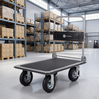 Packaway Professionele Opvouwbare Transportwagen 350 kg – Transportkar met Rubberen Luchtbanden – Rem – Antislip Laadplateau