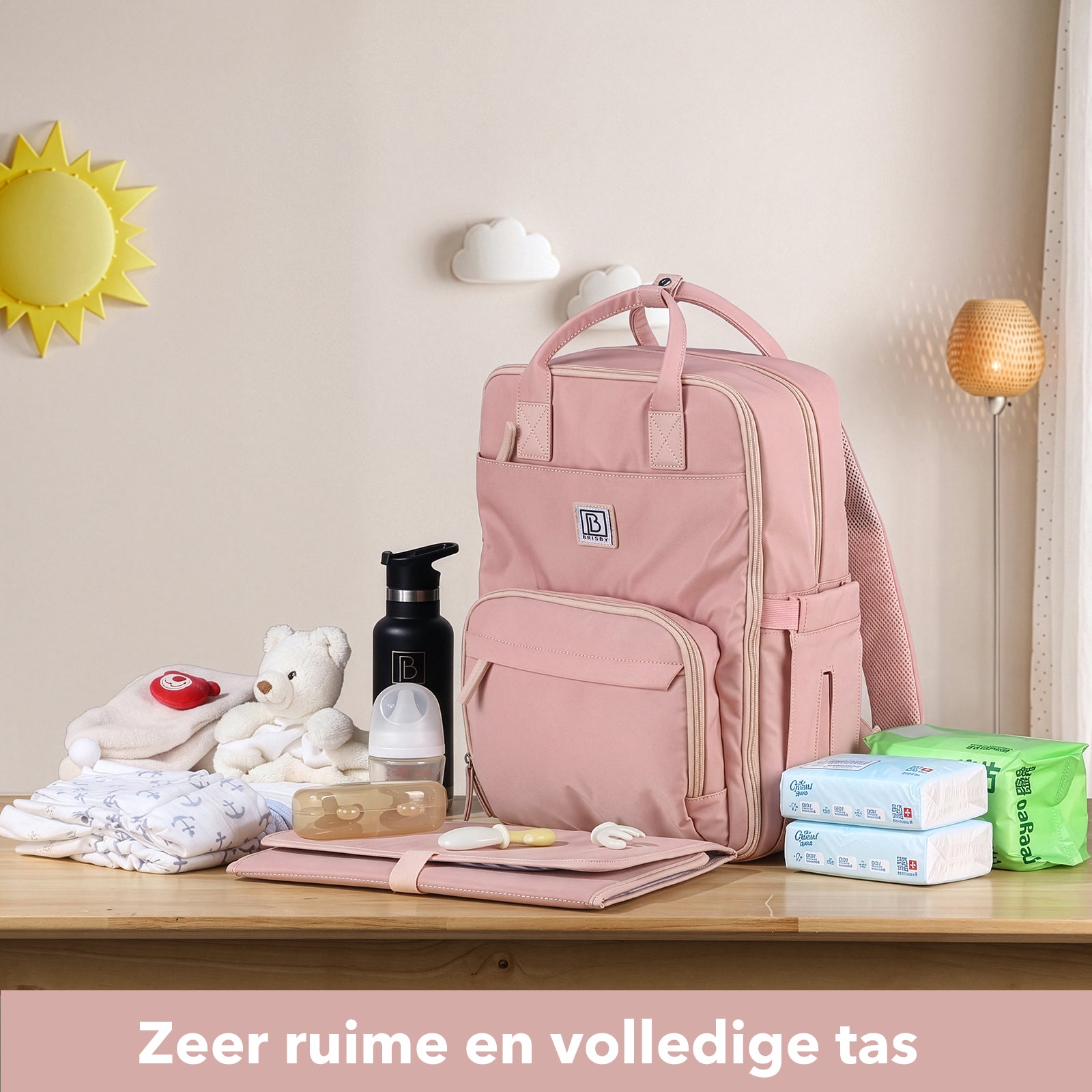Brisby slijtvaste Luiertas – verzorgingstas – met buggymontage - Soft Pink
