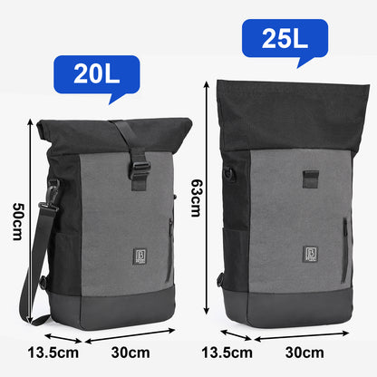 3 in 1 waterproof rolltop bicycle bag set 40-52L black-gray - 100% reflection - high visibility - bicycle bag - backpack - shoulder bag