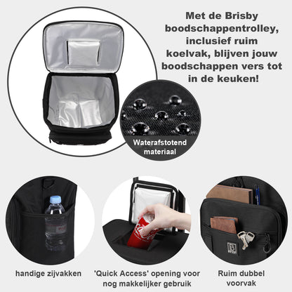 Brisby Boodschappentrolley met Koelvak – 32L Ruimte – Ideaal voor Boodschappen – Inclusief Koelelementen – Waterafstotend – Verstelbaar Handvat – Zwart