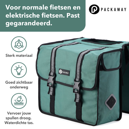 Packaway Dubbele Fietstas 36L groen - hoge zichtbaarheid - waterdicht