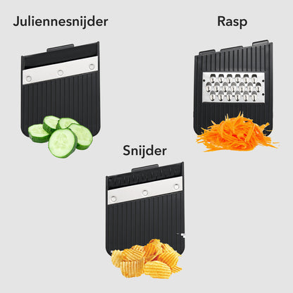 BARDI 12 Delige Groentesnijder met Glazen Ovenschaal - Mandoline Keukensnijder - Groentensnijder Multifunctioneel - Uiensnijder - Anti-slip mat - Glas & RSV - Zwart & Wit