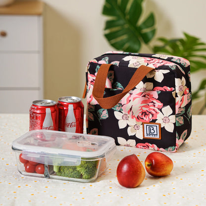 Cooler bag 4L black flowers - 4-layer insulated - free cooling element