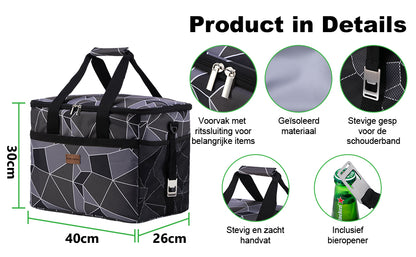 Packaway Koeltas 30L abstract zwart grijs - incl. 4 koelelementen, draagband