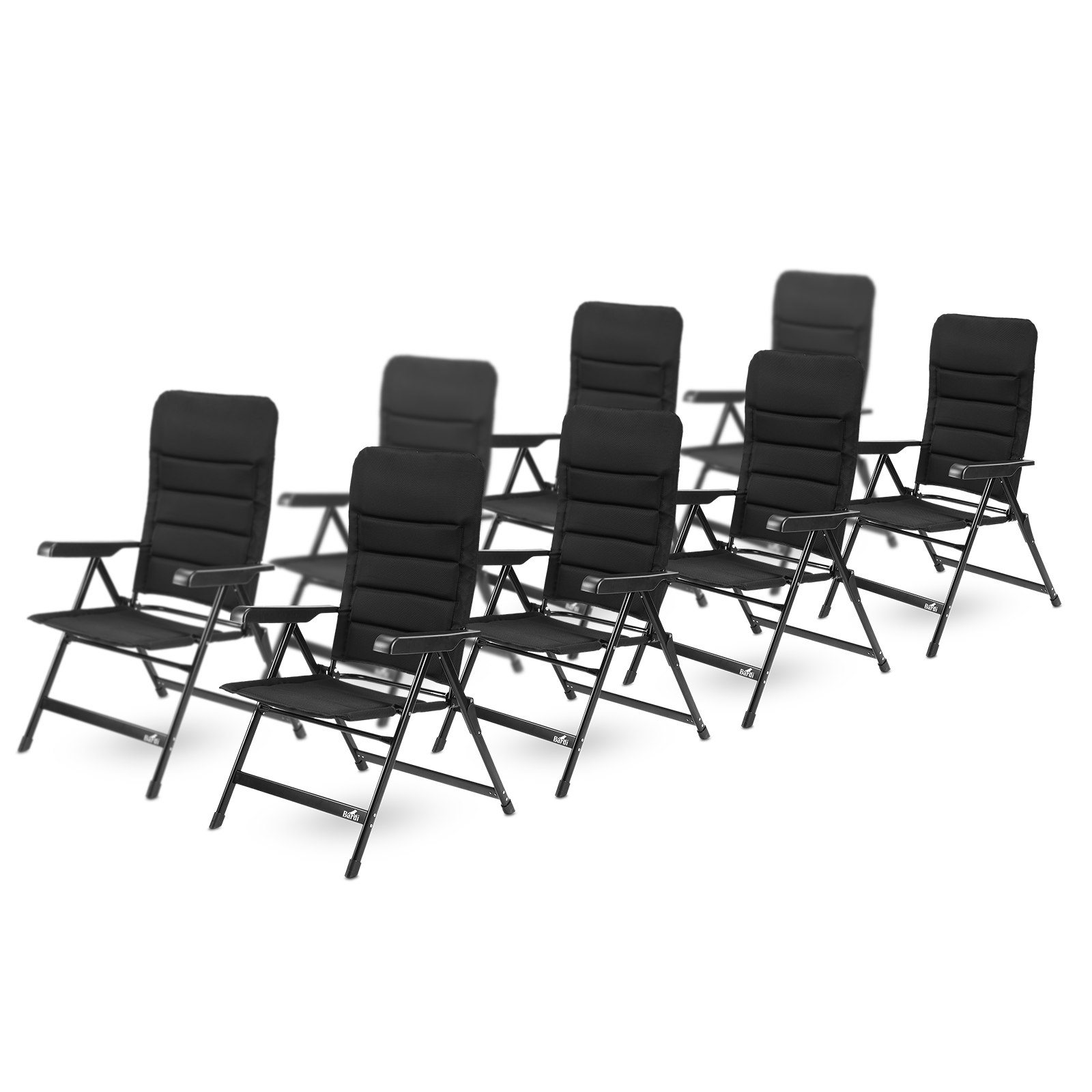 8-delige luxe campingstoelen set - 7 standen - 120 kg draagvermogen - lichtgewicht - zwart