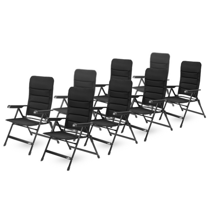 8-delige luxe campingstoelen set - 7 standen - 120 kg draagvermogen - lichtgewicht - zwart