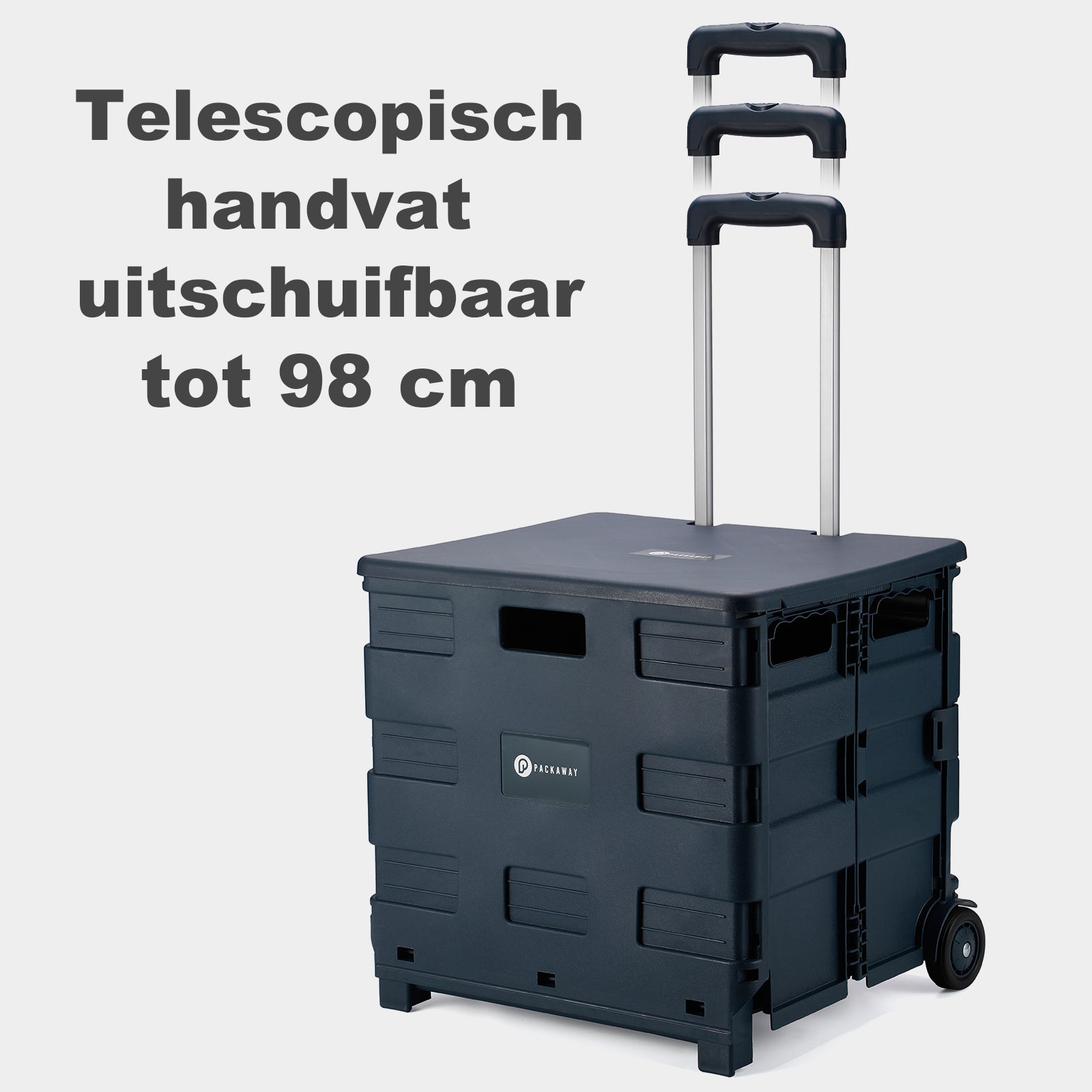 Boodschappentrolley 50L XL zwart - boodschappenkrat - 35 kg draagvermogen - met deksel en telescopisch handvat